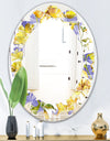 Retro Handdrawn Poppies V - Cottage Round or Oval Wall Mirror - Leaves