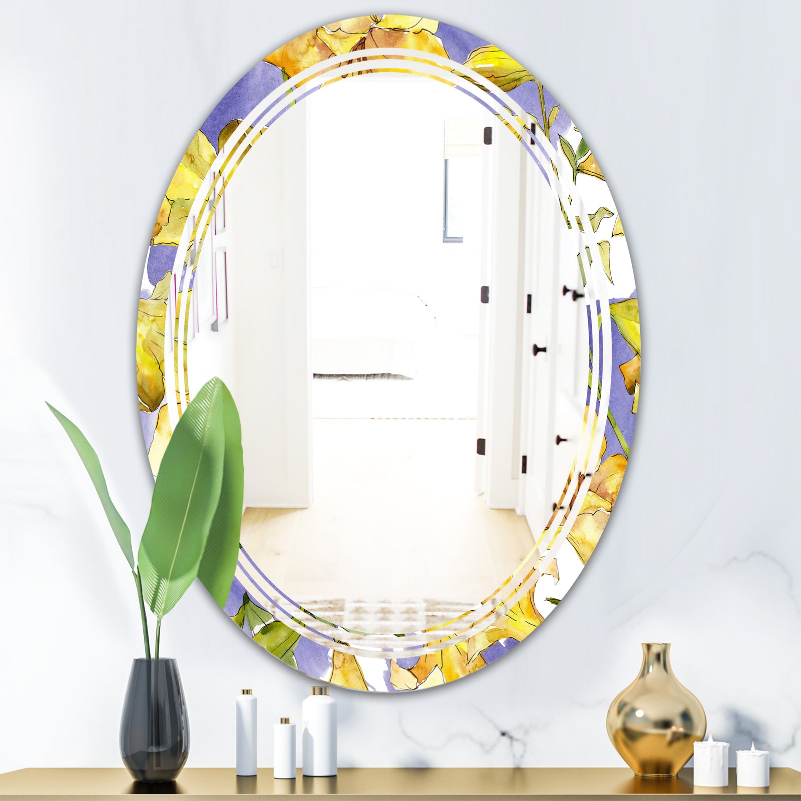 Retro Handdrawn Poppies V - Cottage Round or Oval Wall Mirror - Triple C