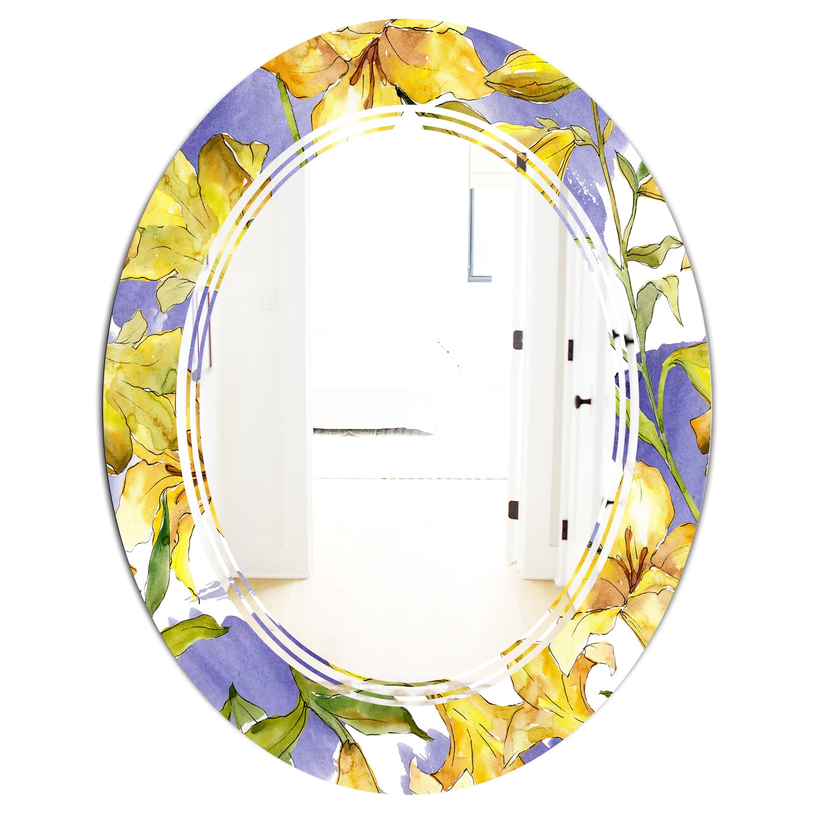 Retro Handdrawn Poppies V - Cottage Round or Oval Wall Mirror - Triple C