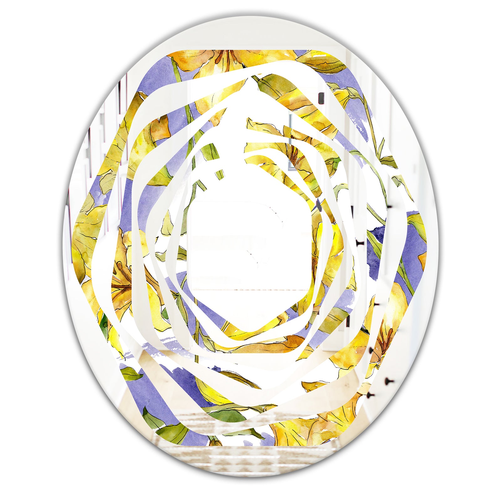 Retro Handdrawn Poppies V - Cottage Round or Oval Wall Mirror - Whirl