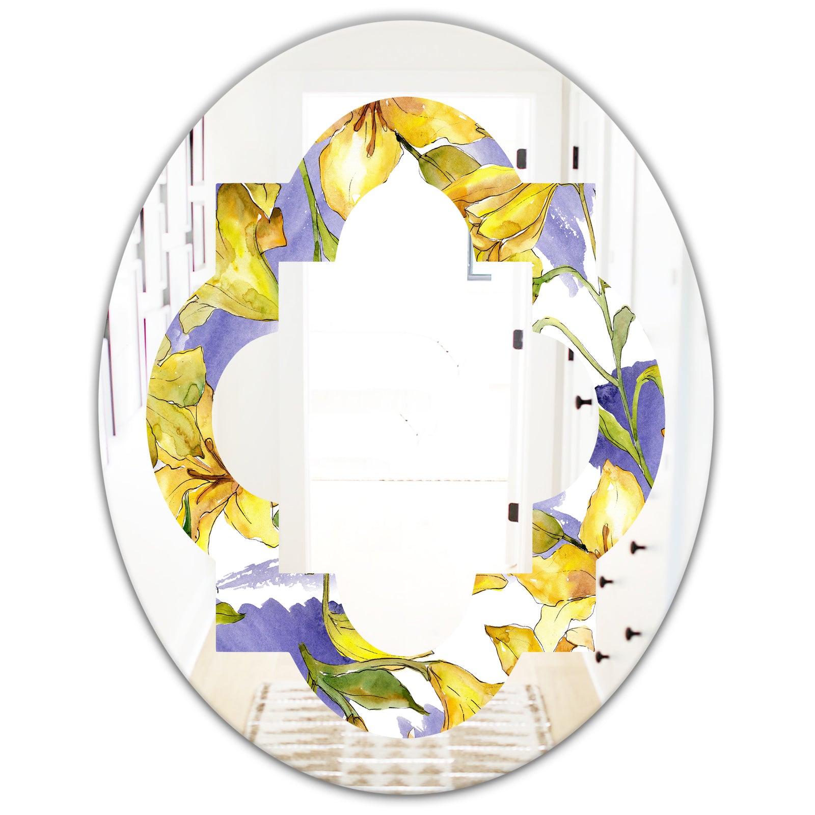 Retro Handdrawn Poppies V - Cottage Round or Oval Wall Mirror - Quatrefoil
