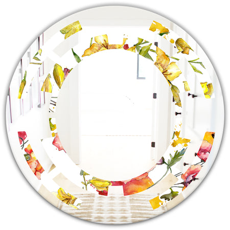 Retro Handdrawn Poppies IV - Cottage Round or Oval Wall Mirror - Space