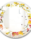 Retro Handdrawn Poppies IV - Cottage Round or Oval Wall Mirror - Leaves