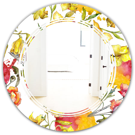 Retro Handdrawn Poppies IV - Cottage Round or Oval Wall Mirror - Triple C