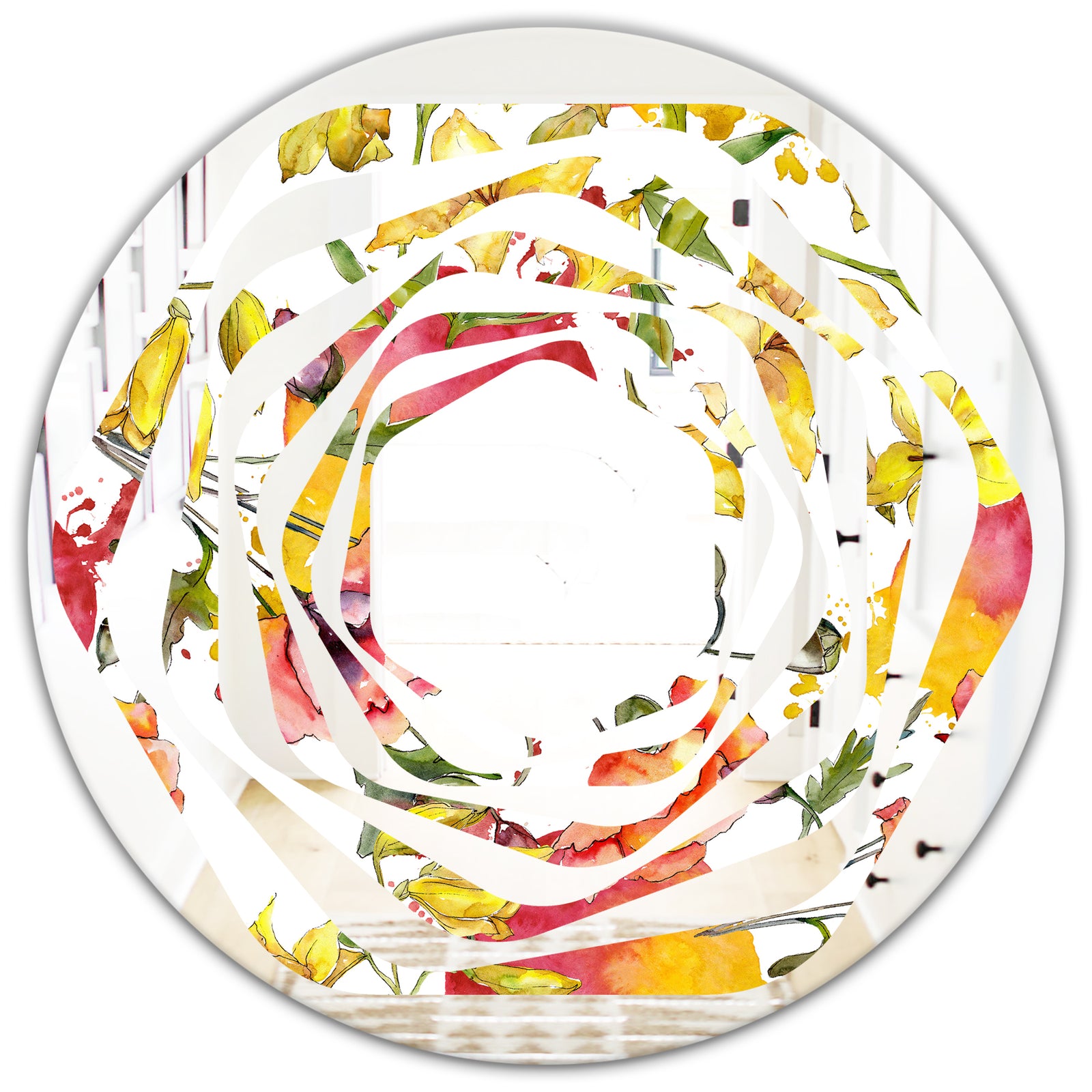 Retro Handdrawn Poppies IV - Cottage Round or Oval Wall Mirror - Whirl