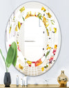 Retro Handdrawn Poppies IV - Cottage Round or Oval Wall Mirror - Space