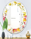 Retro Handdrawn Poppies IV - Cottage Round or Oval Wall Mirror - Leaves