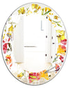Retro Handdrawn Poppies IV - Cottage Round or Oval Wall Mirror - Leaves