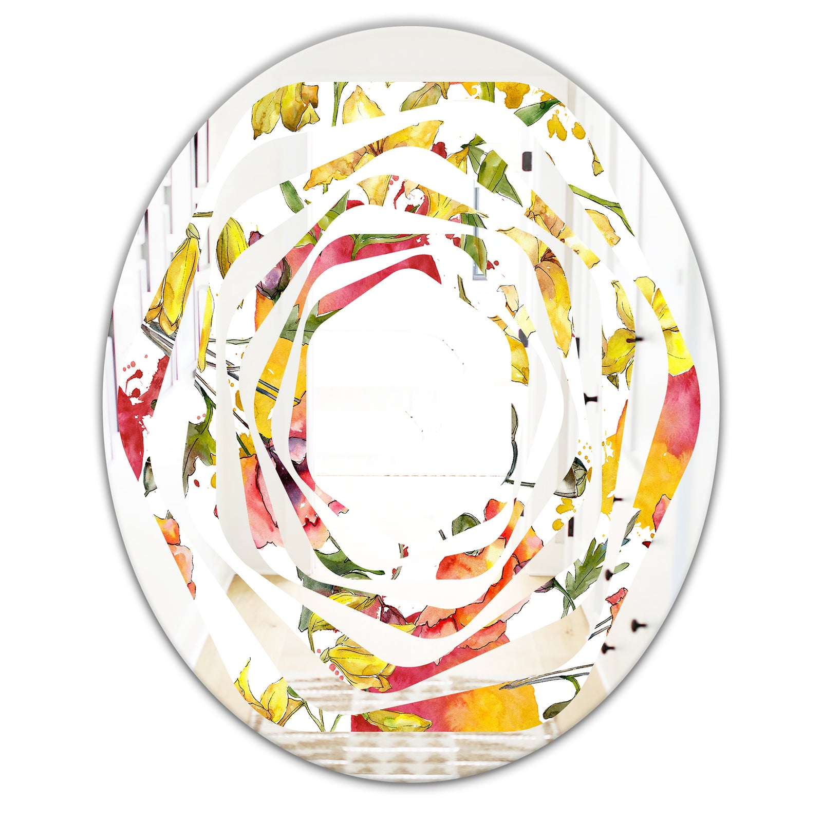 Retro Handdrawn Poppies IV - Cottage Round or Oval Wall Mirror - Whirl