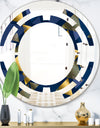 Retro Luxury Waves In Gold and Blue IX - Modern Round or Oval Wall Mirror - Space