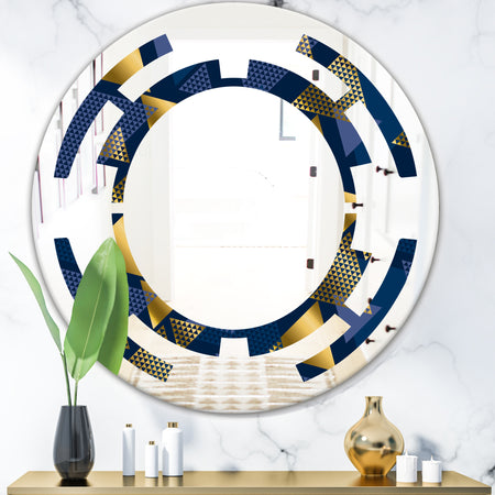 Retro Luxury Waves In Gold and Blue IX - Modern Round or Oval Wall Mirror - Space