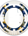 Retro Luxury Waves In Gold and Blue IX - Modern Round or Oval Wall Mirror - Space