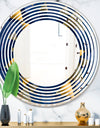 Retro Luxury Waves In Gold and Blue IX - Modern Round or Oval Wall Mirror - Wave