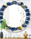 Retro Luxury Waves In Gold and Blue IX - Modern Round or Oval Wall Mirror - Leaves