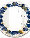 Retro Luxury Waves In Gold and Blue IX - Modern Round or Oval Wall Mirror - Leaves