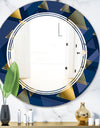 Retro Luxury Waves In Gold and Blue IX - Modern Round or Oval Wall Mirror - Triple C