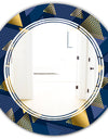 Retro Luxury Waves In Gold and Blue IX - Modern Round or Oval Wall Mirror - Triple C