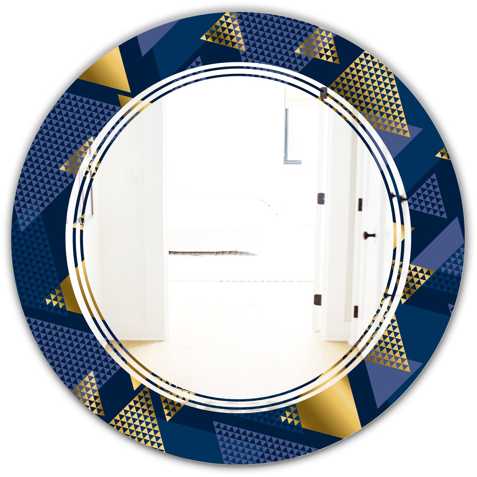 Retro Luxury Waves In Gold and Blue IX - Modern Round or Oval Wall Mirror - Triple C