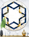 Retro Luxury Waves In Gold and Blue IX - Modern Round or Oval Wall Mirror - Hexagon Star