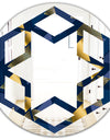 Retro Luxury Waves In Gold and Blue IX - Modern Round or Oval Wall Mirror - Hexagon Star