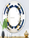 Retro Luxury Waves In Gold and Blue IX - Modern Round or Oval Wall Mirror - Space