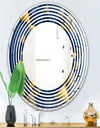 Retro Luxury Waves In Gold and Blue IX - Modern Round or Oval Wall Mirror - Wave