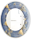 Retro Luxury Waves In Gold and Blue IX - Modern Round or Oval Wall Mirror - Wave