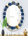 Retro Luxury Waves In Gold and Blue IX - Modern Round or Oval Wall Mirror - Leaves