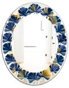 Retro Luxury Waves In Gold and Blue IX - Modern Round or Oval Wall Mirror - Leaves