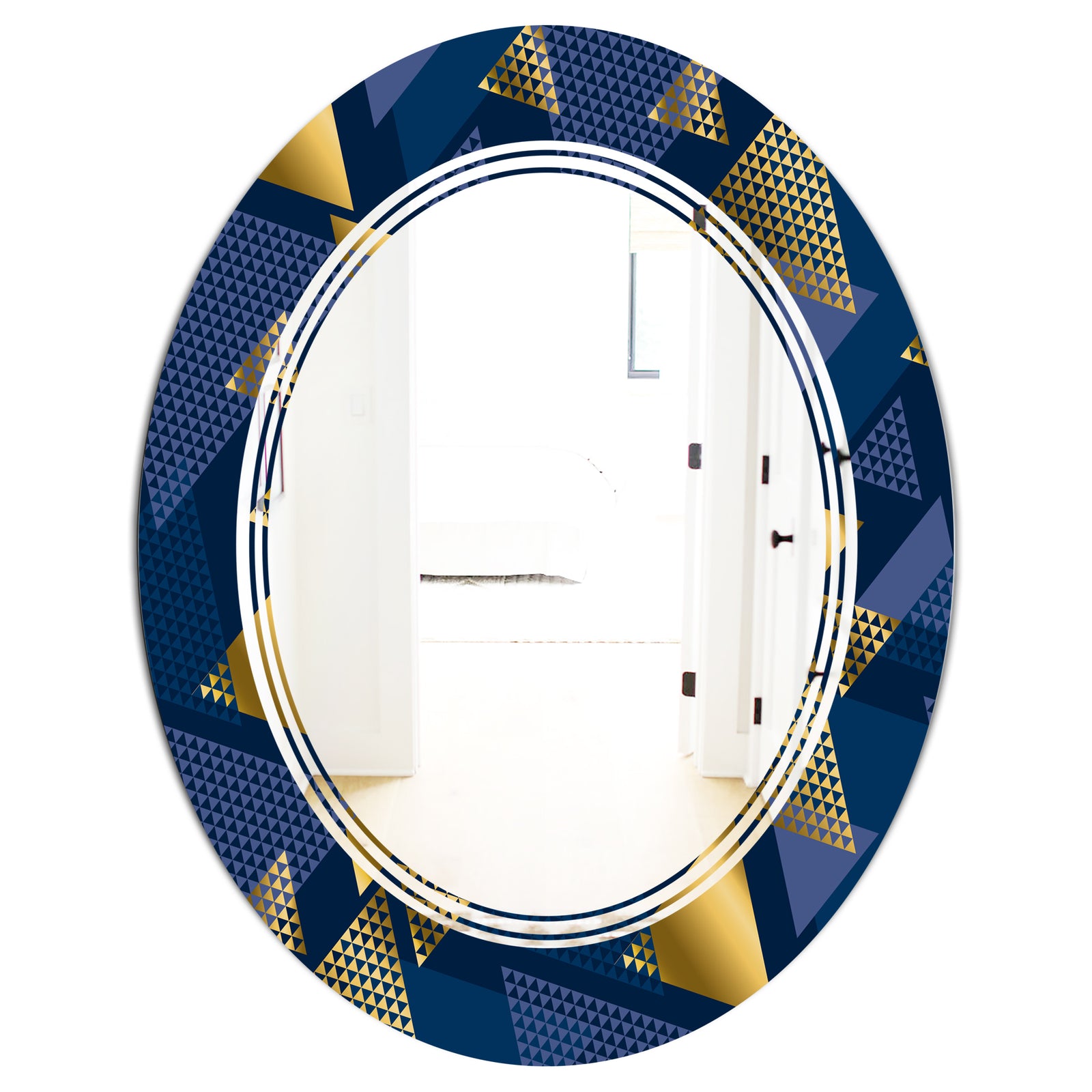 Retro Luxury Waves In Gold and Blue IX - Modern Round or Oval Wall Mirror - Triple C