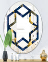 Retro Luxury Waves In Gold and Blue IX - Modern Round or Oval Wall Mirror - Hexagon Star