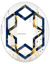 Retro Luxury Waves In Gold and Blue IX - Modern Round or Oval Wall Mirror - Hexagon Star