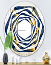 Retro Luxury Waves In Gold and Blue IX - Modern Round or Oval Wall Mirror - Whirl