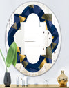 Retro Luxury Waves In Gold and Blue IX - Modern Round or Oval Wall Mirror - Quatrefoil