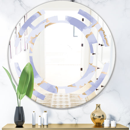 Pastel blue and gold abstract shapes pattern - Modern Round or Oval Wall Mirror - Space