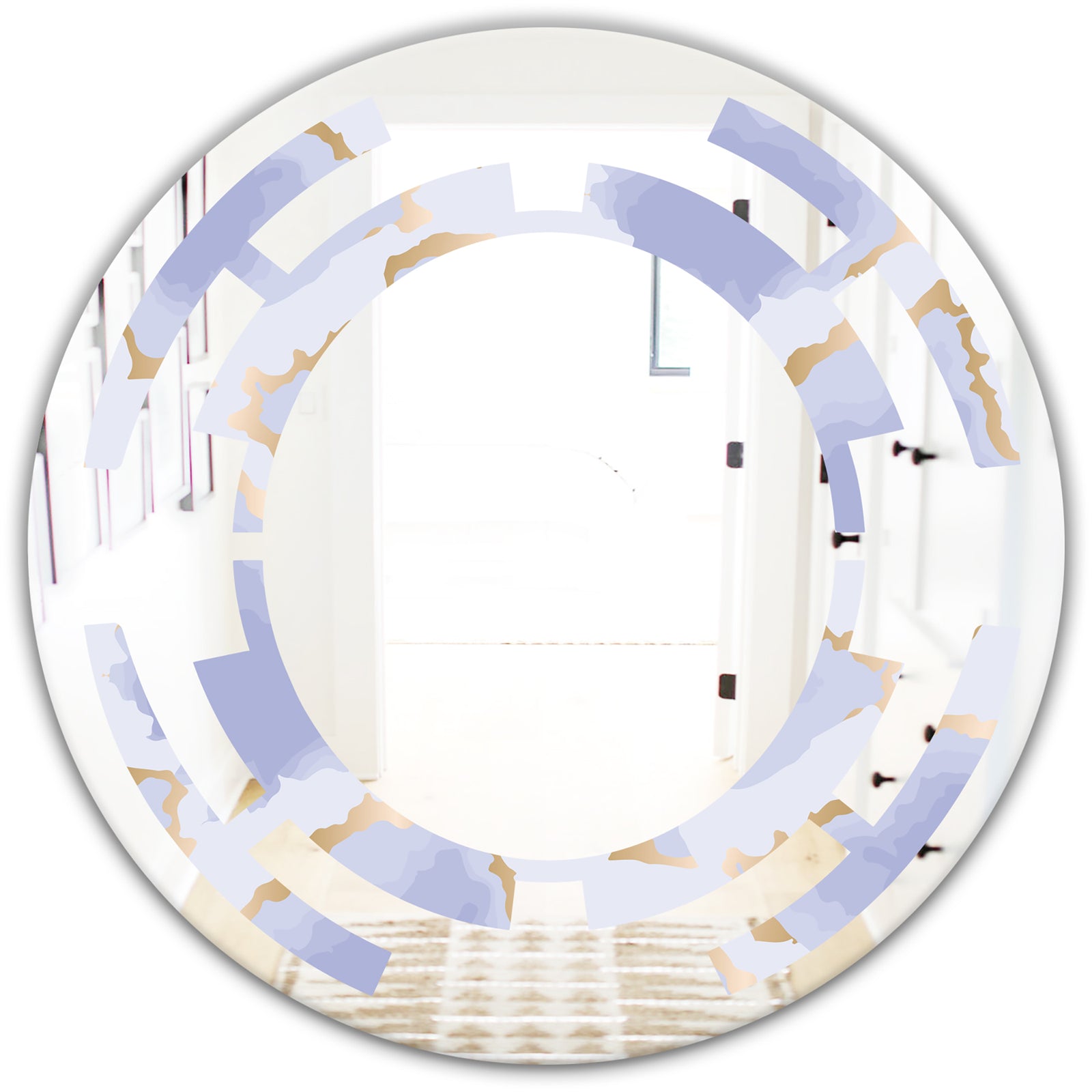 Pastel blue and gold abstract shapes pattern - Modern Round or Oval Wall Mirror - Space