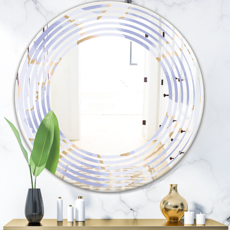Pastel blue and gold abstract shapes pattern - Modern Round or Oval Wall Mirror - Wave