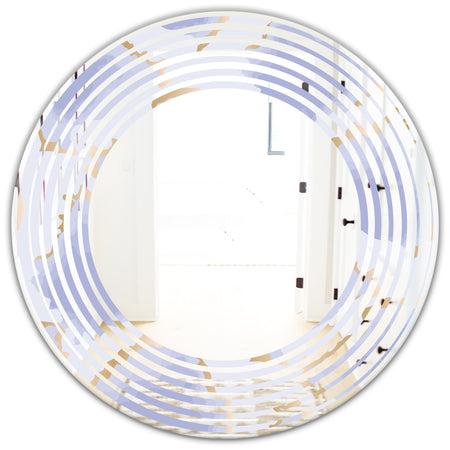 Pastel blue and gold abstract shapes pattern - Modern Round or Oval Wall Mirror - Wave