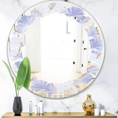 Pastel blue and gold abstract shapes pattern - Modern Round or Oval Wall Mirror - Leaves