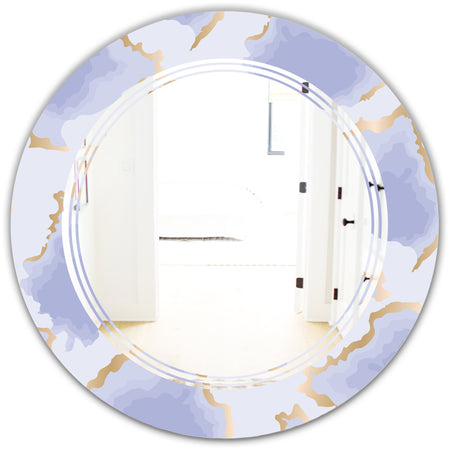 Pastel blue and gold abstract shapes pattern - Modern Round or Oval Wall Mirror - Triple C