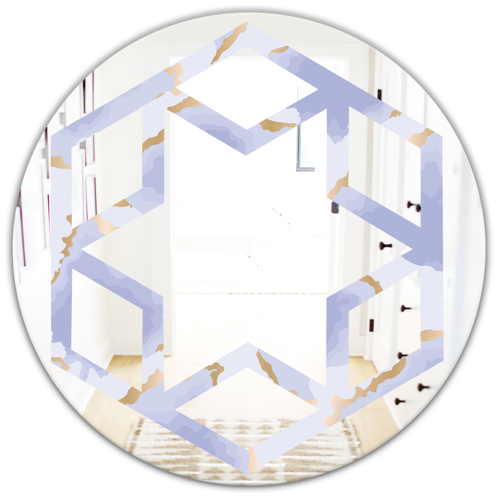 Pastel blue and gold abstract shapes pattern - Modern Round or Oval Wall Mirror - Hexagon Star