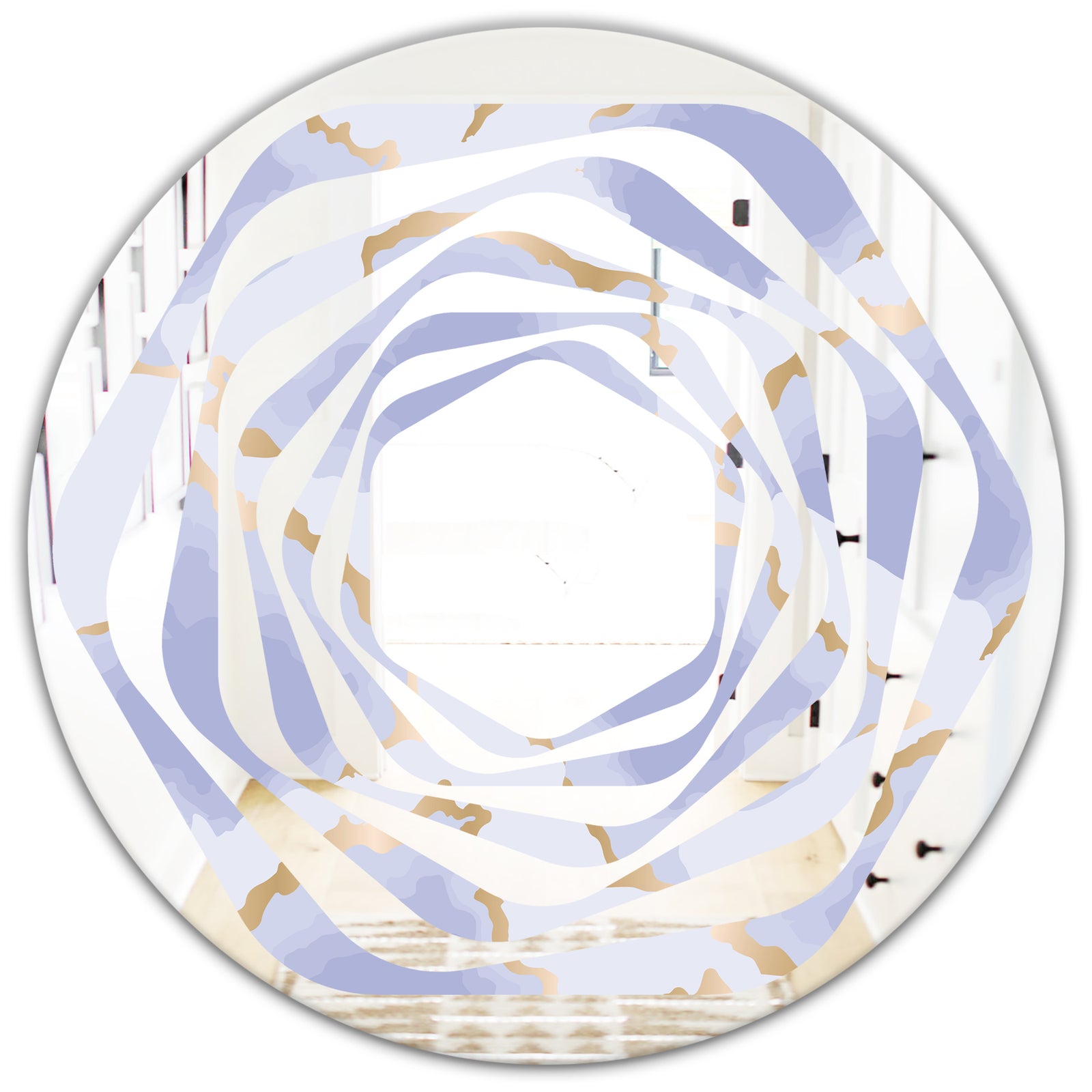 Pastel blue and gold abstract shapes pattern - Modern Round or Oval Wall Mirror - Whirl