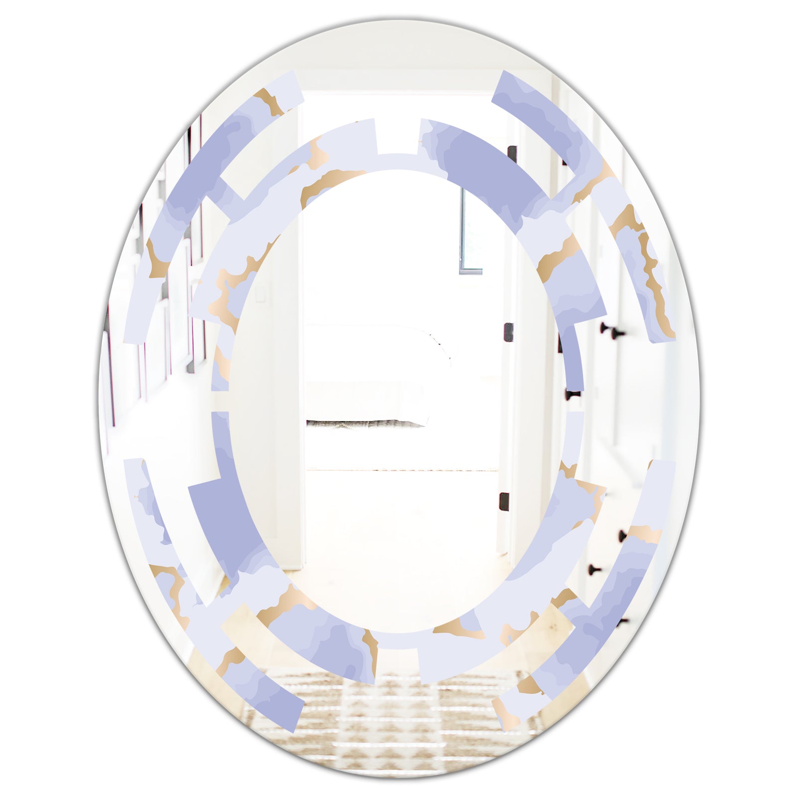Pastel blue and gold abstract shapes pattern - Modern Round or Oval Wall Mirror - Space