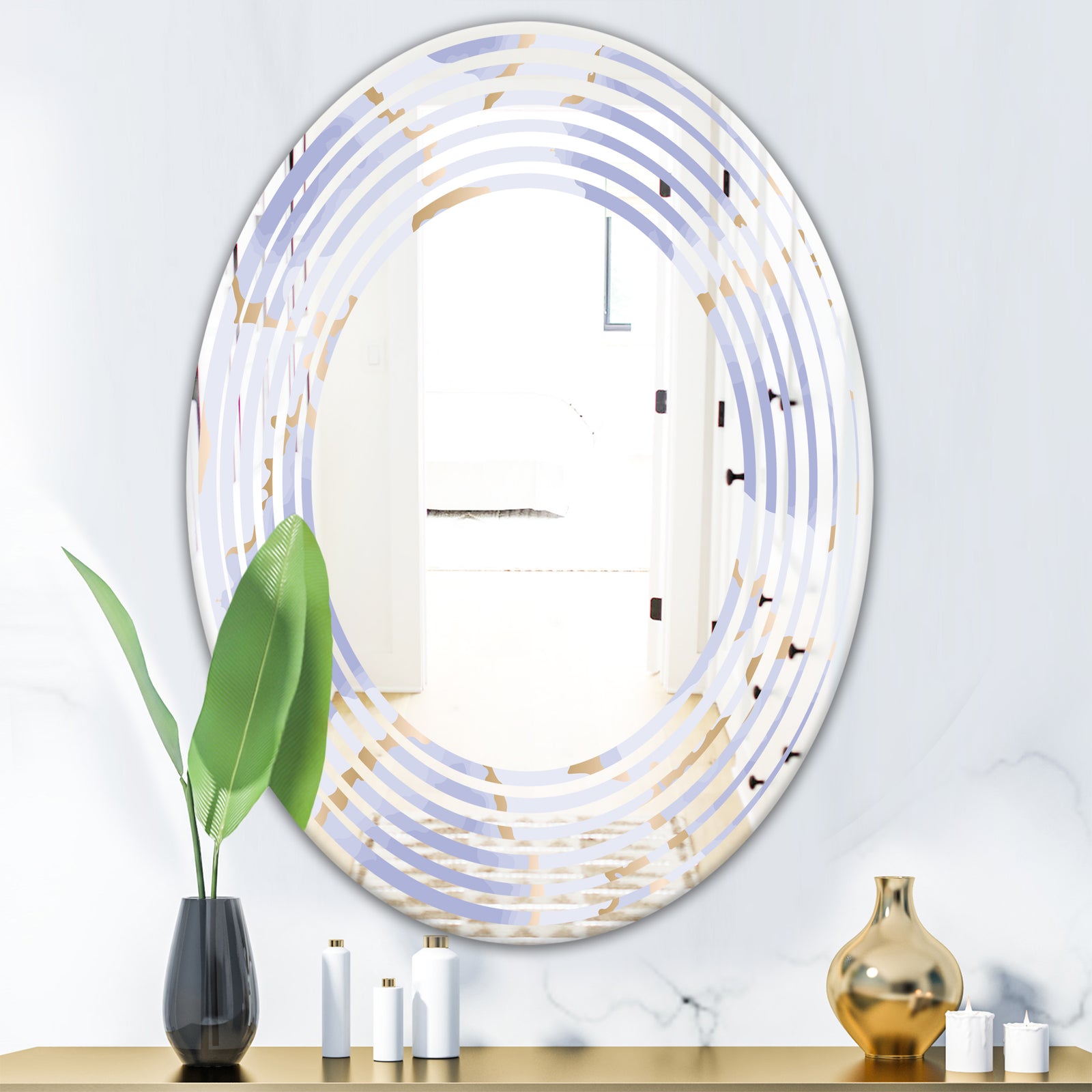 Pastel blue and gold abstract shapes pattern - Modern Round or Oval Wall Mirror - Wave