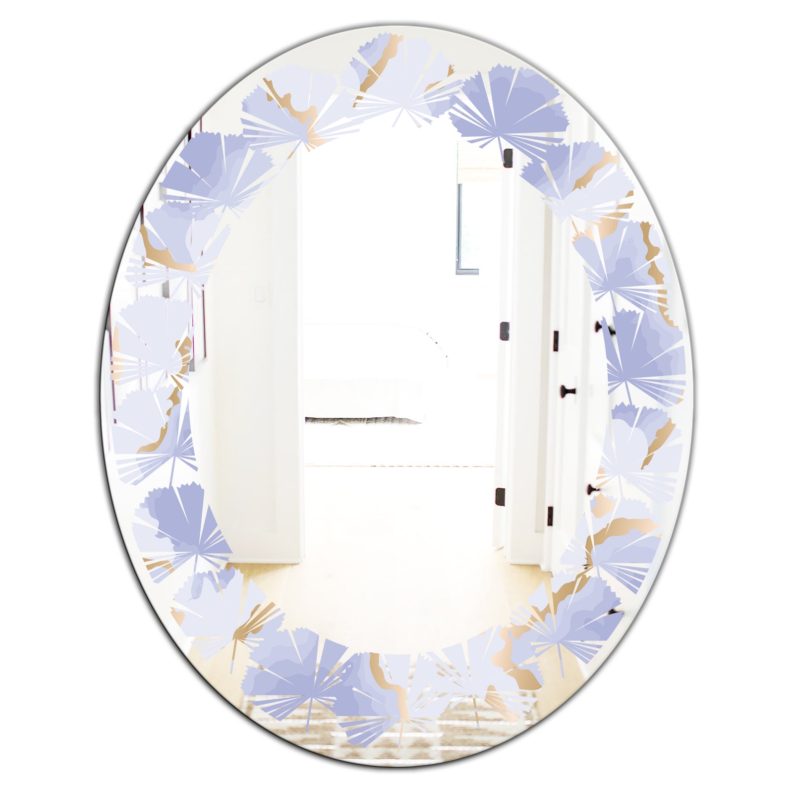 Pastel blue and gold abstract shapes pattern - Modern Round or Oval Wall Mirror - Leaves