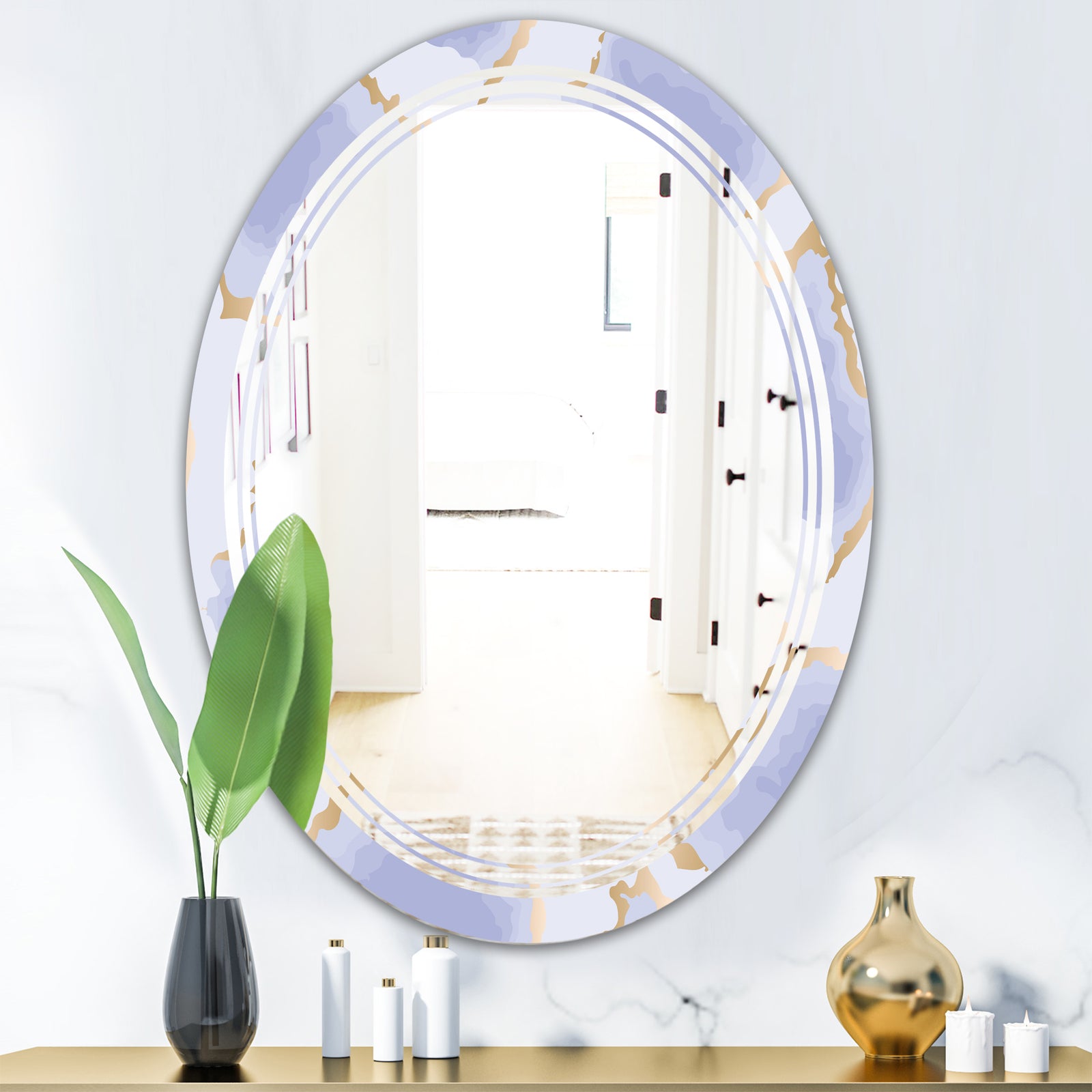 Pastel blue and gold abstract shapes pattern - Modern Round or Oval Wall Mirror - Triple C