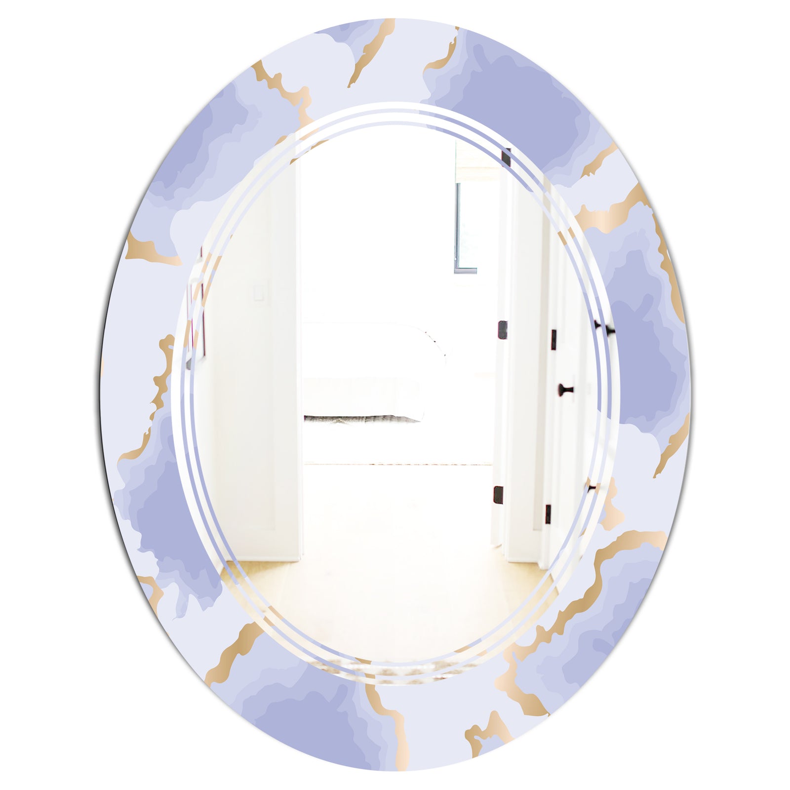 Pastel blue and gold abstract shapes pattern - Modern Round or Oval Wall Mirror - Triple C
