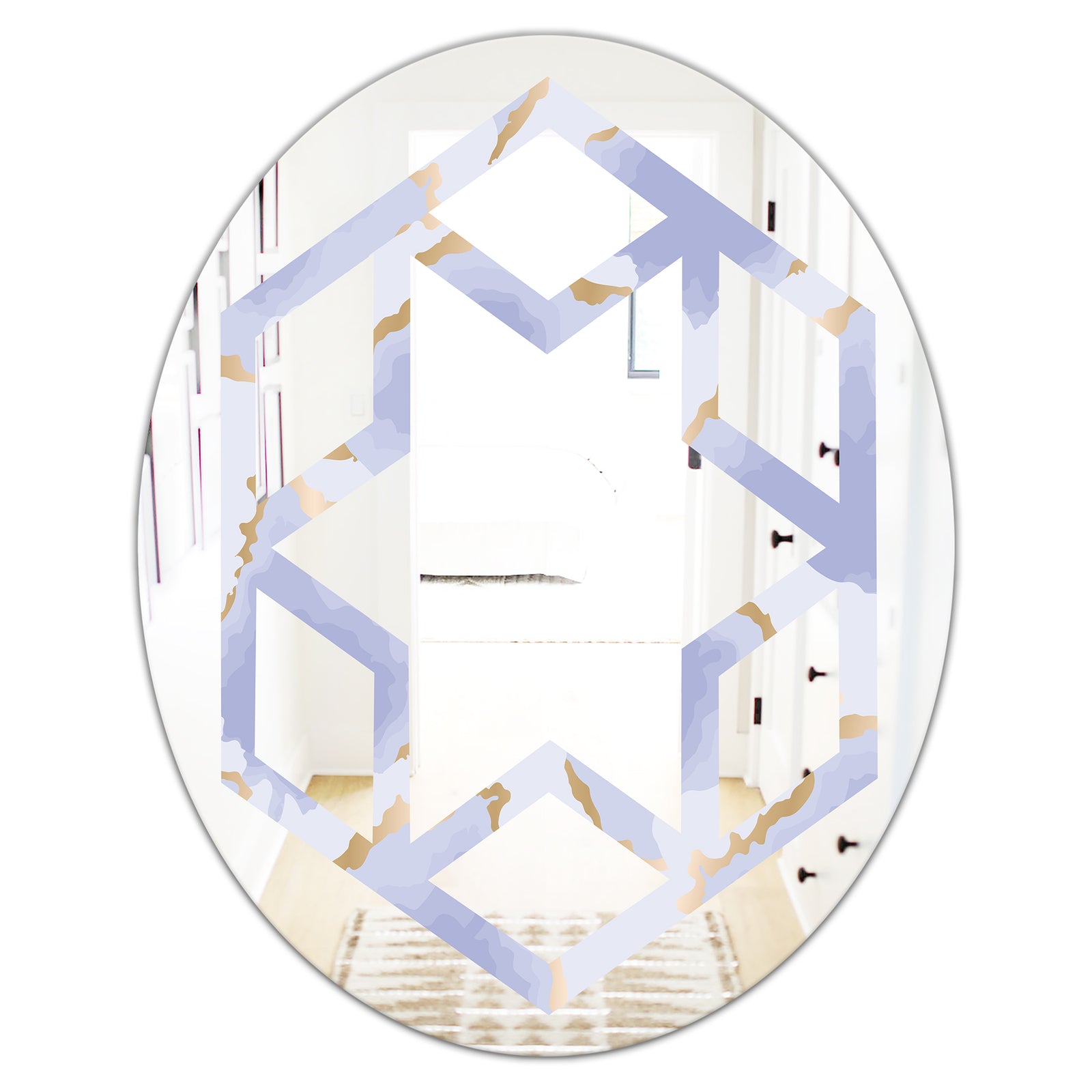 Pastel blue and gold abstract shapes pattern - Modern Round or Oval Wall Mirror - Hexagon Star