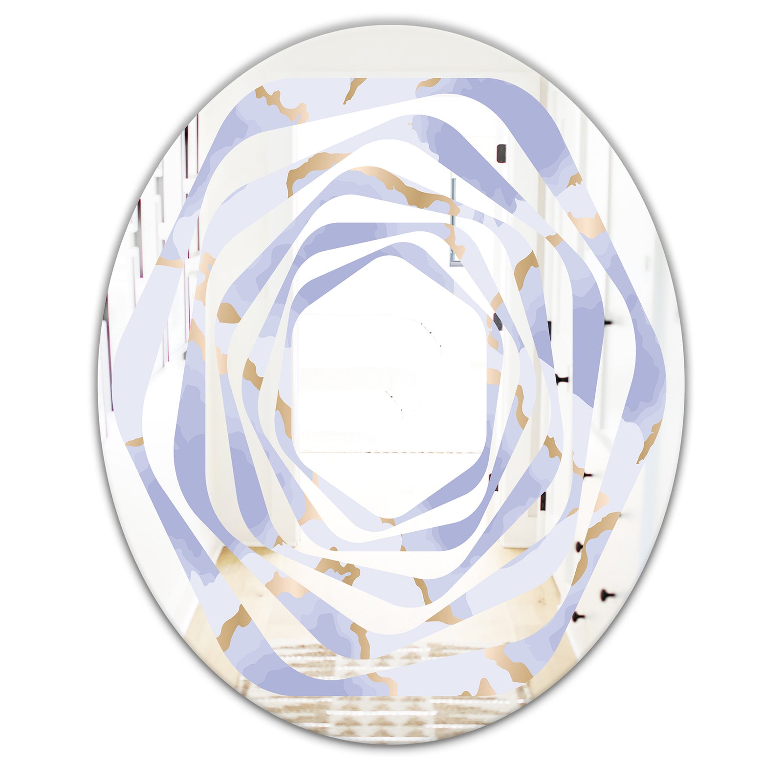 Pastel blue and gold abstract shapes pattern - Modern Round or Oval Wall Mirror - Whirl