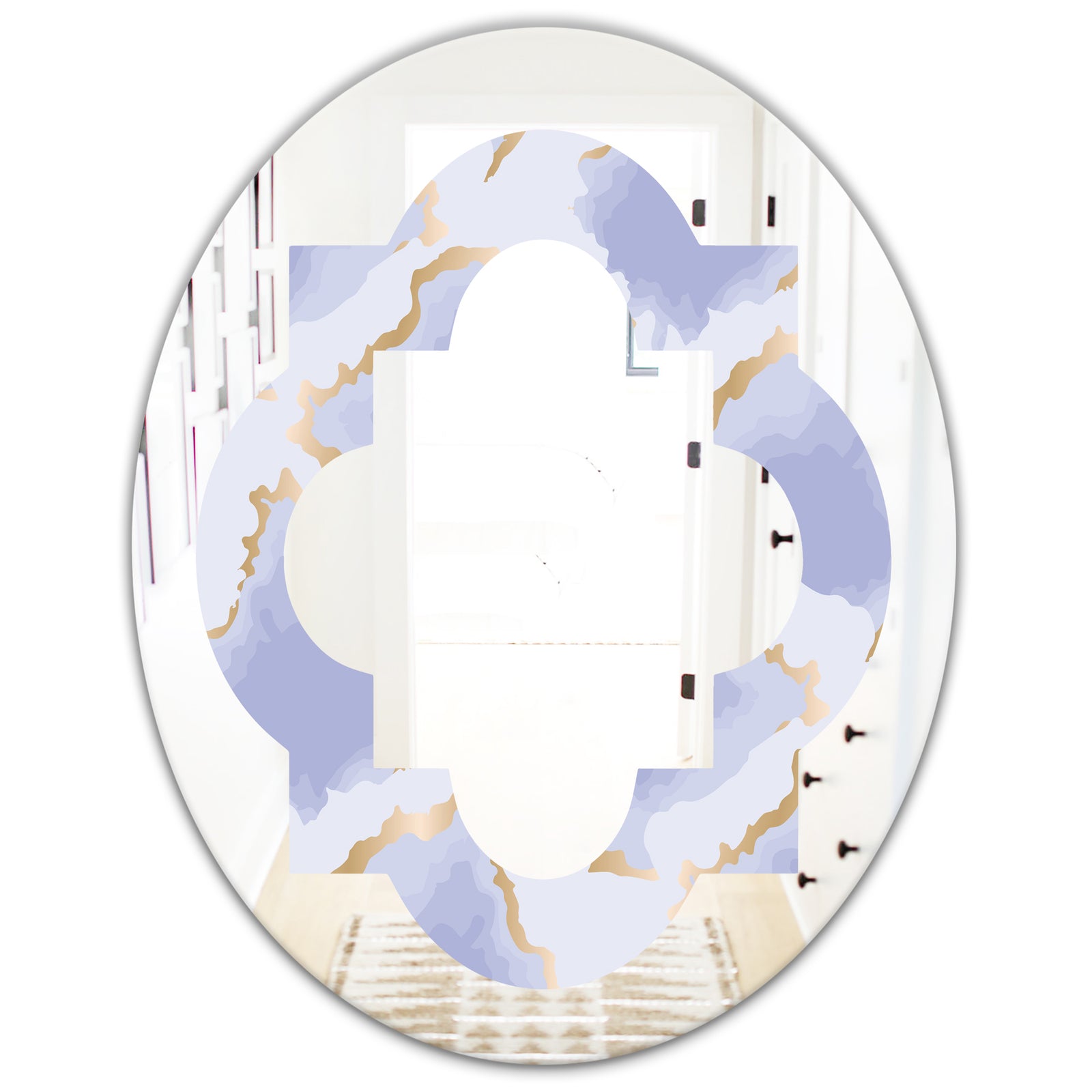 Pastel blue and gold abstract shapes pattern - Modern Round or Oval Wall Mirror - Quatrefoil